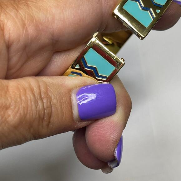 Talbots bangle bracelet gold tone with turquoise green blue teal enamel classic - Picture 9 of 16